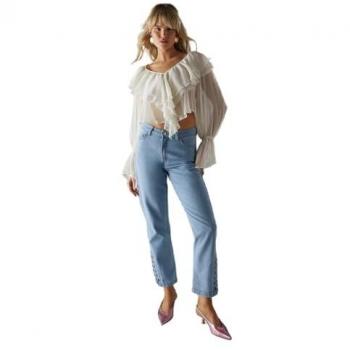 Whipstitch Straight‑Leg Jeans in Light Denim (Women’s, Size 10)