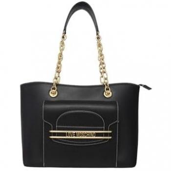 Moschino Borsa Shopping a Spalla da Donna con Doppio Manico in Catena e Tasca Esterna Nera Oro