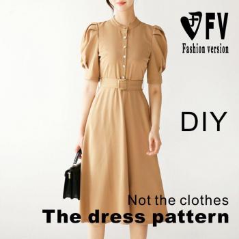 Patrón de vestido para dama BLQ-461 con cuello levantado, de vestir, dibujos de corte, 1:1