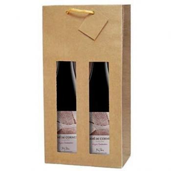 Bolsa de Papel para Botellas con Ventana y Asa Textil Dorado 38 cm