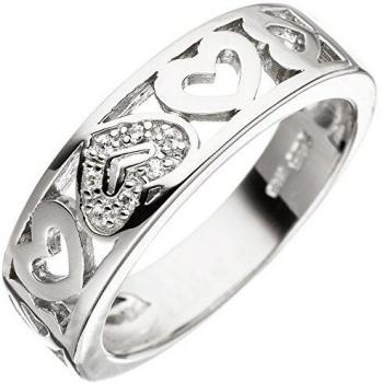 Sterling‑Silber Herzring JOBO – 925 g, Zirkonia‑Glanz, Größe 52