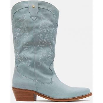 Botas de piel vacuna para mujer en color azul claro estilo cowboy