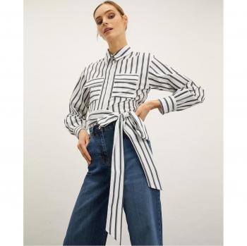 Motivi Mini Camisa de Rayas con Faja y Cuello Clásico