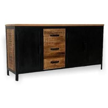 Induse Large L‑Shaped Sideboard, Mango Wood with Iron Accents – 160 cm Width, 78 cm Height – PP Sawn Finish
