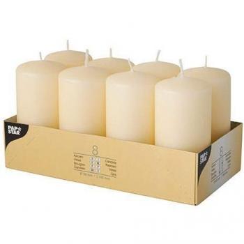 Papstar 50mm x 100mm Pillar Candles, Cream, Pack of 8