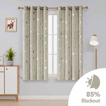 Deconovo Silver Star Foil Printed Blackout Curtains