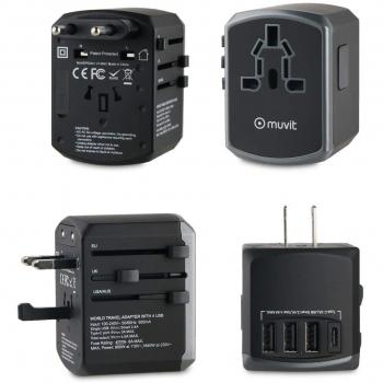 Muvit Adaptador de Viaje Universal 3x USB + 1x USB-C 5V/4.5A Negro
