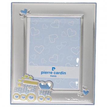 Marco de Fotos 11.5x8 Cm Niño Tren Corazones Azules en Plata
