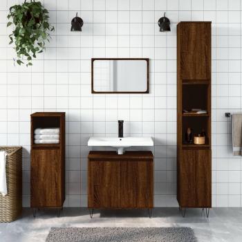 Kit armoires salle de bain trois pièces, finition chêne brun
