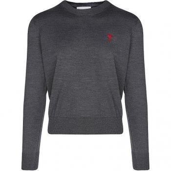 Gray Merino Wool Sweater with Ribbed Trims by Ami De Coeur