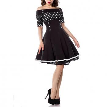 Vintage Kleinpunktkleid mit Carmen-Ausschnitt XS