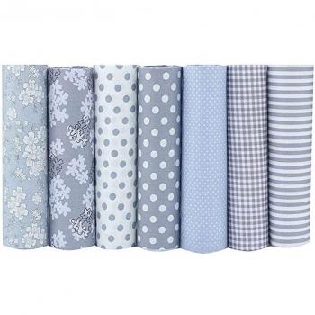 7-Piece Cotton Fabric Bundle with Floral, Polka Dots, and Stripes Patterns for Quilting and Sewing Projects