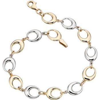 Women's 9ct Yellow and White Gold Bracelet with Oval Links by Elements Gold (Length 19cm)