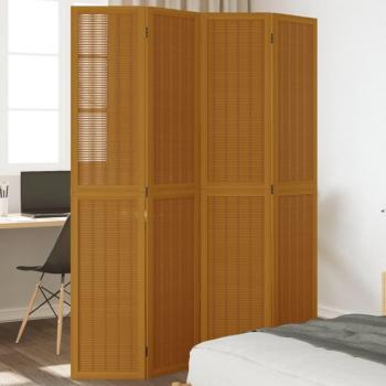 4-Panel Brown Solid Wood Paulownia Room Divider