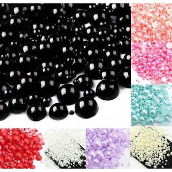 500pcs Black Half Round Pearl Beads for Crafts