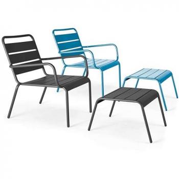 Pack de 2 fauteuils relax avec repose-pieds gris et bleu pacific