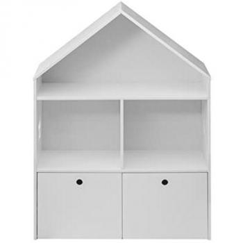 Libreria montessoriana bianca con 2 scaffali e 2 cassetti