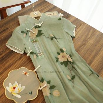 Robe Cheongsam Élargie pour Femmes avec Motif Floral