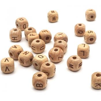 Anneau de dentition carré en bois avec 26 perles de lettres, pour bébé