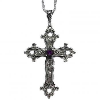 Collier Stylé Croix Violet