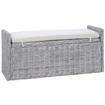 White‑washed Rattan Storage & Seating Bench, 110×40×50 cm