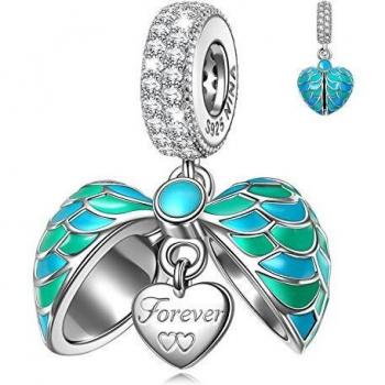 Charm del guardiano angelo con cuore inciso Ti amo per sempre per braccialetti da donna in argento sterling 925 con scatola di gioi