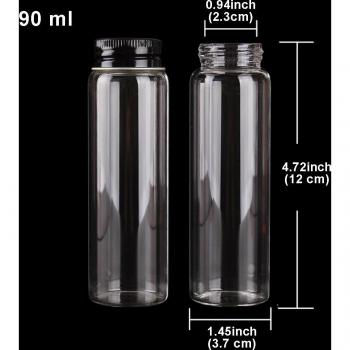 90ml Glass Bottles with Black Aluminum Lids, 37mm Diameter, Pack of 15