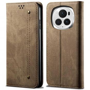 Protector de Teléfono con Billetera en Cuero, Estilo Jeans Caqui – Honor Magic6 Pro 5G