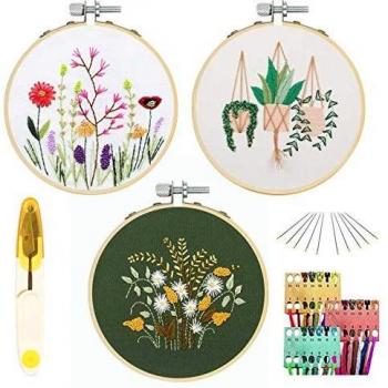 Adults' DIY Embroidery Kit: Cloth, Hoop, Threads, Needles, Scissors