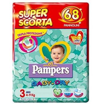 Pampers Baby Dry Superbag Midi Pannolini Tripla Azione 68 Pezzi