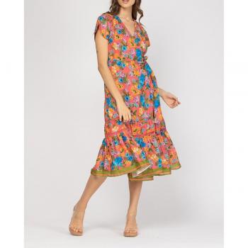 Niza Vestido Midi de Envoltura con Mangas