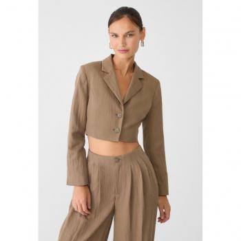 Medium Brown Cropped Blazer by Stradivarius with Tie