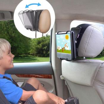 Car Headrest Mount Holder for Portable DVD Players, Adjustable Angle, Black