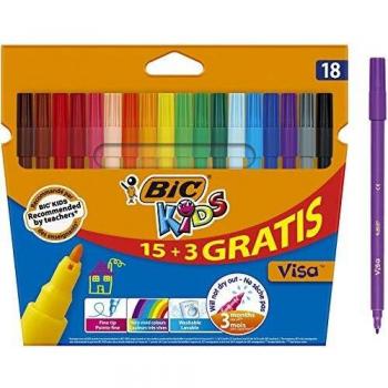 BIC Kids Felt Tip Markers Set, 18 Vibrant Colours