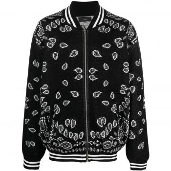 Men's black Alanui zip-through coat with paisley pattern in cotton knit, size L