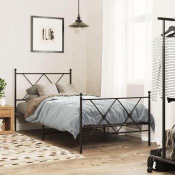 VidaXL Metal Bed Frame with Headboard and Footboard Black 90x190 cm Single