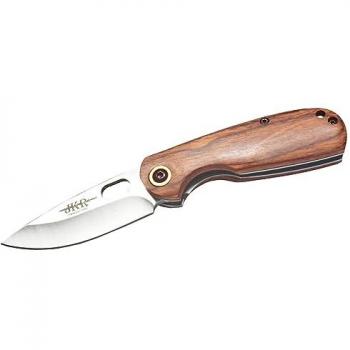 Cuchillo de Senderismo JKR, Apertura Manual, Hoja de Acero Inoxidable 6,5 cm, Mango de Madera Pakkawood