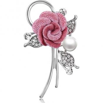 Lapel Pin with Fabric Flower and Crystal Leaves