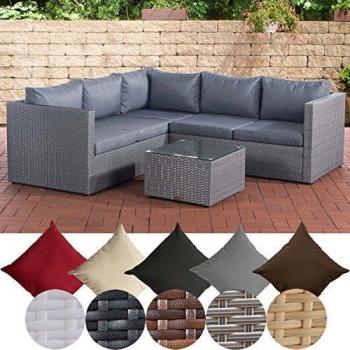 Salon de jardin CLP en résine tressée avec coussin de siège gris fonte