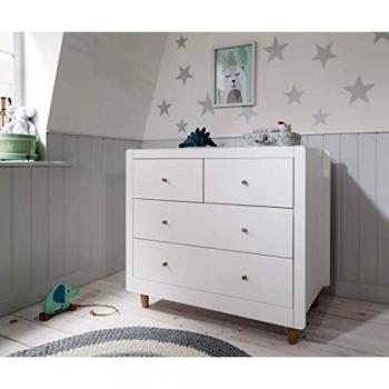 Tutti Bambini Baby Dresser with Top Changer (Siena, 4 Drawers, Solid Beech Wood, White & Pine)