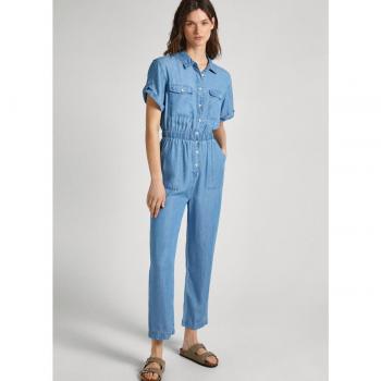 Mono Elvira azul de mujer 100% tencel con cuello camisero