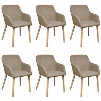 Sillas de Comedor 6 uds Beige Tela Madera Roble
