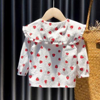 Lace Puff Sleeve Strawberry Blouse for Baby Girls