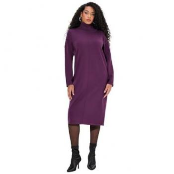 Ulla Popken Damen Strickkleid lila, Größe 54/56, Rollkragen, Ziernähte