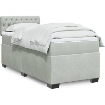 Sommière Lattée Lit Velours Gris Clair 90x190