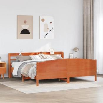 Cadre de lit sans matelas, bois pin, couleur cire brun foncé – 200 × 200 cm