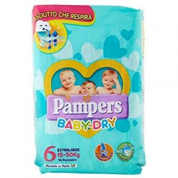 PAMPERS BABY DRY PANNOLINI PER BAMBINI TAGLIA 6 XL 15-30KG 14 PEZZI