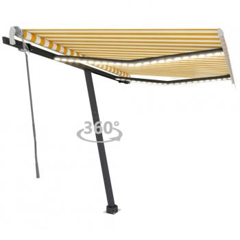 Tenda da Sole Retrattile Manuale con LED 350x250 cm Gialla e Bianca