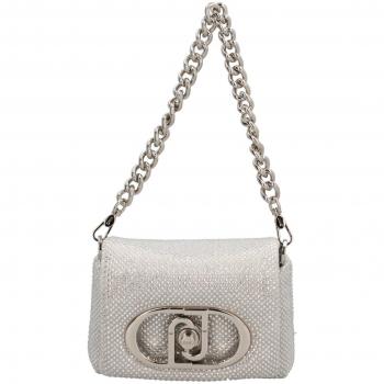 Borsa Liu Jo a Spalla con Strass e Catena, Pearl Grey