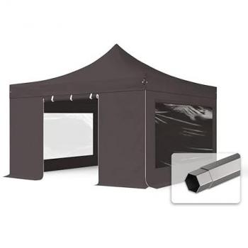 TOOLPORT 4x4m Faltpavillon mit 4 Wänden, dunkelgrau